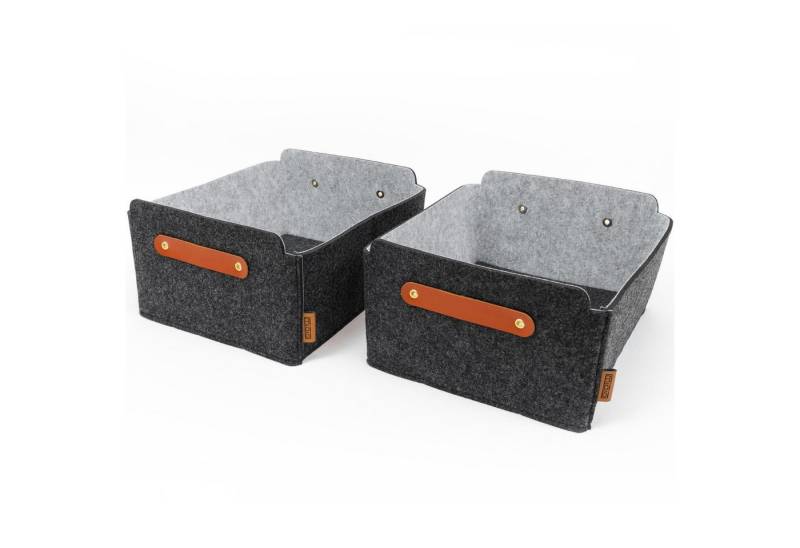 Miqio Aufbewahrungsbox 2 er Set Filzbox 2 Aufbewahrungsboxen mit Ledergriff 31 x 25 x 15 (2 St), Nachhaltig: Aus recycelten PET Flaschen hergestellt. von Miqio