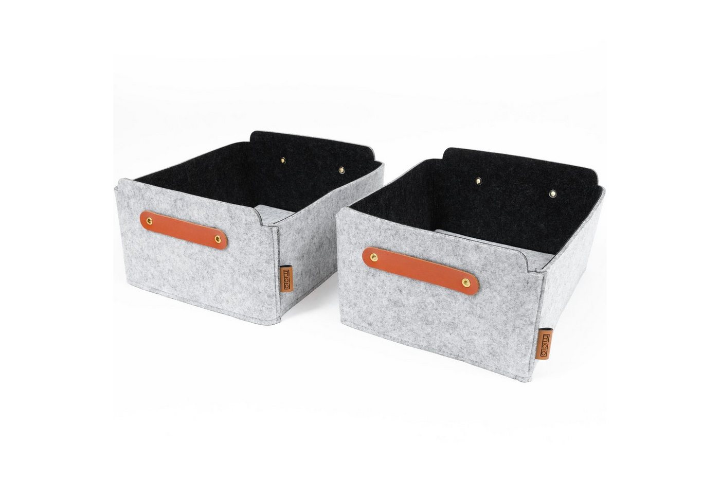 Miqio Aufbewahrungsbox 2 er Set Filzbox 2 Aufbewahrungsboxen mit Ledergriff 31 x 25 x 15 (2 St), Nachhaltig: Aus recycelten PET Flaschen hergestellt. von Miqio