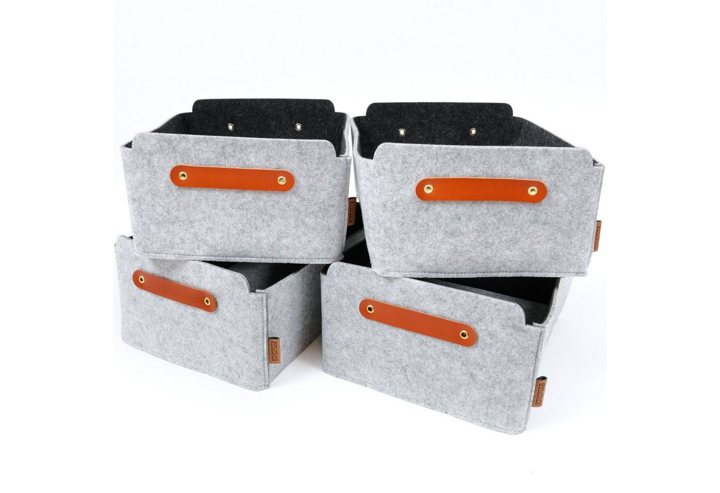 Miqio Aufbewahrungsbox 4 er Set Filzbox 4 Aufbewahrungsboxen mit Ledergriff 31 x 25 x 15 (4 St), Nachhaltig: Aus recycelten PET Flaschen hergestellt. von Miqio