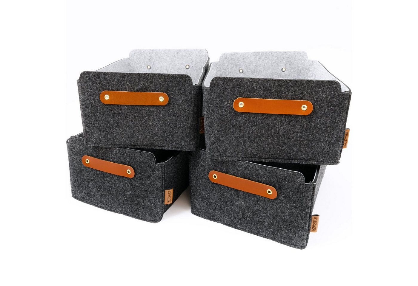 Miqio Aufbewahrungsbox 4 er Set Filzbox 4 Aufbewahrungsboxen mit Ledergriff 31 x 25 x 15 (4 St), Nachhaltig: Aus recycelten PET Flaschen hergestellt. von Miqio