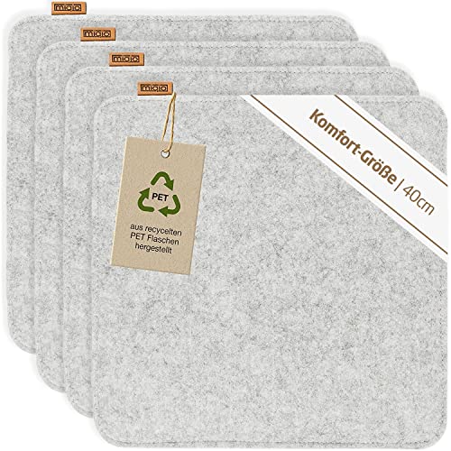 Miqio Design Sitzkissen Rechteckig aus Filz mit Antirutschnoppen | Nachhaltig aus recycelten PET Flaschen | 40x40 cm | 4er-Set | Waschbare Stuhlkissen rutschfest | Sitzauflage für Bank und Stuhl von Miqio