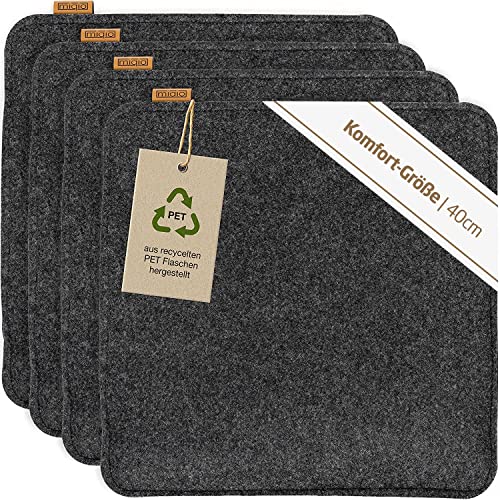 Miqio Design Sitzkissen Rechteckig aus Filz mit Antirutschnoppen | Nachhaltig aus recycelten PET Flaschen | 40x40 cm | 4er-Set | Waschbare Stuhlkissen rutschfest | Sitzauflage für Bank und Stuhl von Miqio
