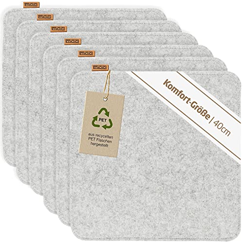 Miqio Design Sitzkissen Rechteckig aus Filz mit Antirutschnoppen | Nachhaltig aus recycelten PET Flaschen | 40x40 cm | 6er-Set | Waschbare Stuhlkissen rutschfest | Sitzauflage für Bank und Stuhl von Miqio