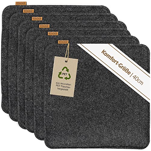 Miqio Design Sitzkissen Rechteckig aus Filz mit Antirutschnoppen | Nachhaltig aus recycelten PET Flaschen | 40x40 cm | 6er-Set | Waschbare Stuhlkissen rutschfest | Sitzauflage für Bank und Stuhl von Miqio