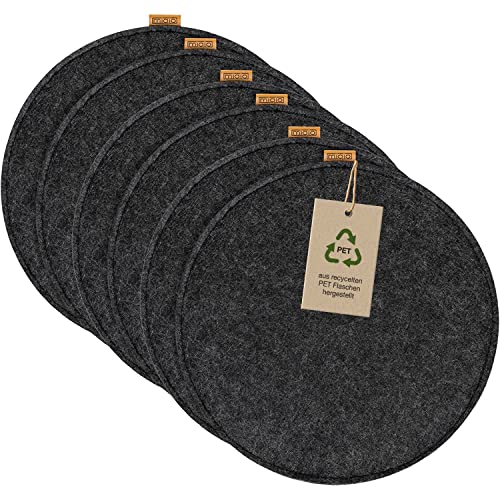 Miqio Design Sitzkissen Rund aus Filz mit Antirutschnoppen | Nachhaltig aus recycelten PET Flaschen | ø35 cm | 6er-Set | Waschbare Stuhlkissen rutschfest | Sitzauflage für Bank und Stuhl | Dunkelgrau von Miqio