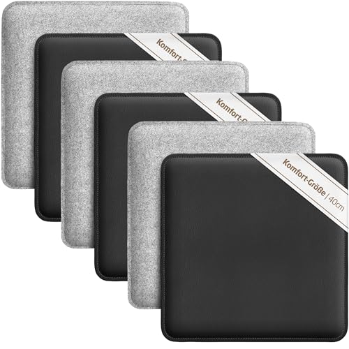 Miqio Design Sitzkissen | Wendekissen Rechteckig aus Filz und Kunstleder | Komfortgröße XL Stuhlkissen 40x40 cm | 6er-Set | Sitzauflage für Bank und Stuhl | Hellgrau-Schwarz von Miqio