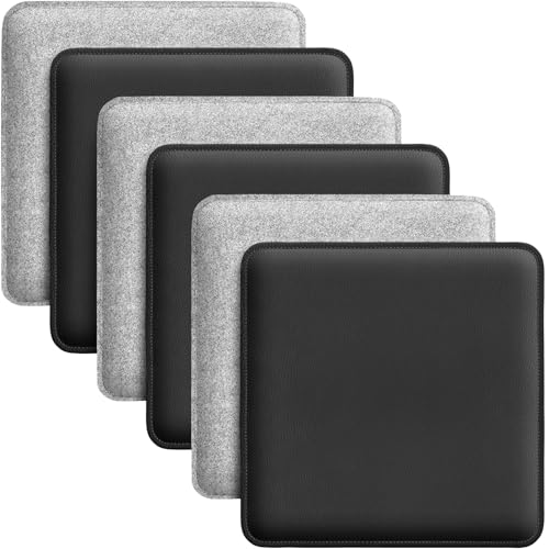 Miqio Design Sitzkissen | Wendekissen Rechteckig aus Filz und Kunstleder | Stuhlkissen 35x35 cm | 6er-Set | Sitzauflage für Bank und Stuhl | Hellgrau-Schwarz von Miqio