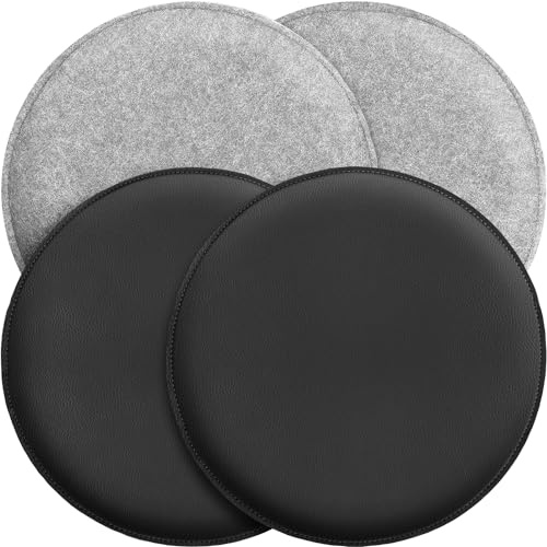 Miqio Design Sitzkissen | Wendekissen Rund aus Filz und Kunstleder | Stuhlkissen ø35 cm | 4er-Set | Sitzauflage für Bank und Stuhl | Hellgrau-Schwarz von Miqio