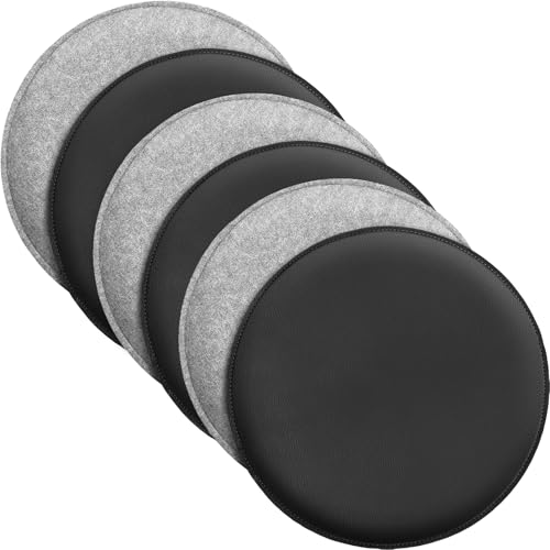 Miqio Design Sitzkissen | Wendekissen Rund aus Filz und Kunstleder | Stuhlkissen ø35 cm | 6er-Set | Sitzauflage für Bank und Stuhl | Hellgrau-Schwarz von Miqio