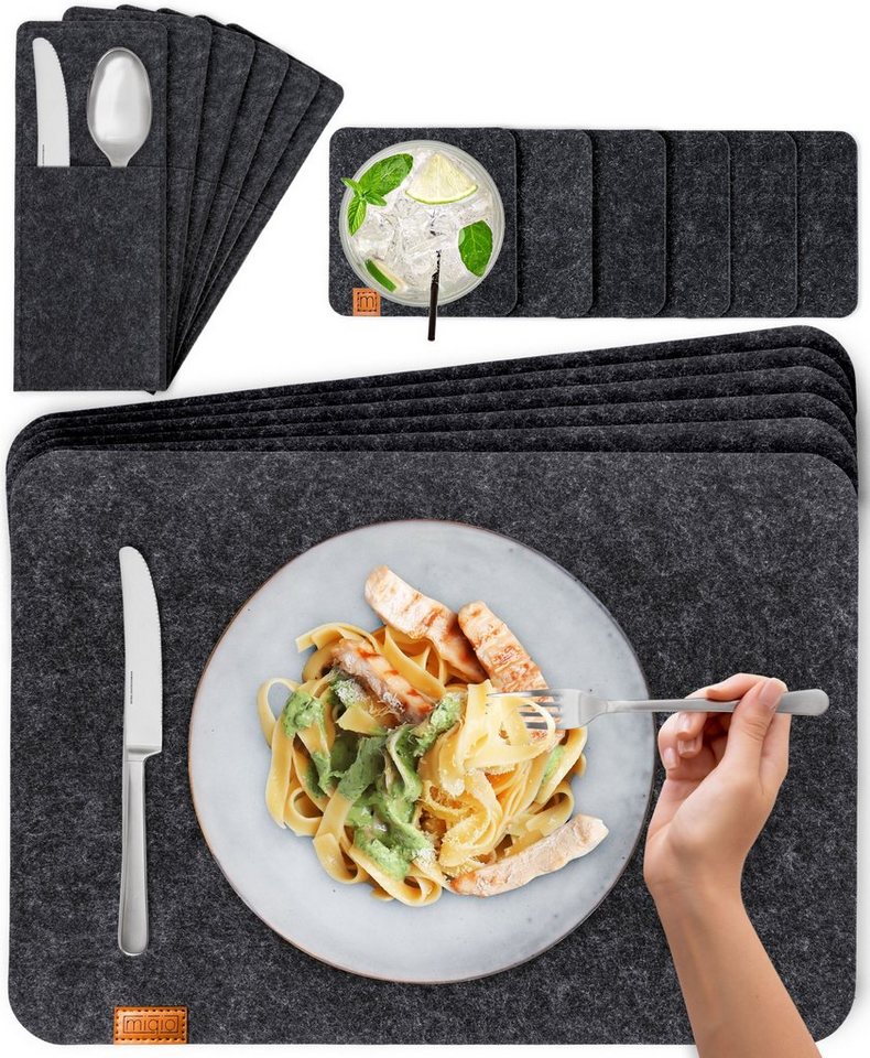 Miqio Platzset 18 er Set Tischsets 6 Platzsets Bestecktaschen Glasuntersetzer, (18-St), Schadstoffgeprüft. Ökotex zertifiziert. von Miqio