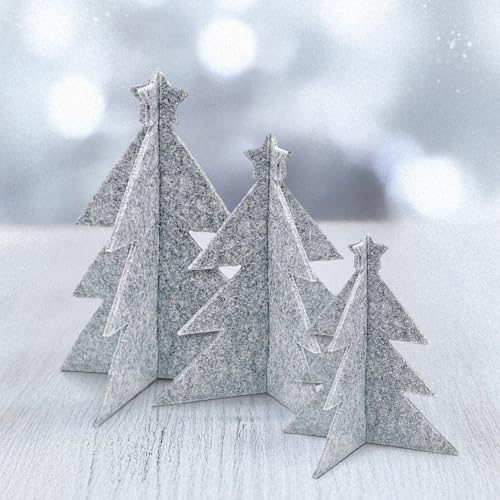 Miqio Stilvolle Weihnachtsdeko – Tannenbäume aus Filz – 3er Set – dekorativer Weihnachtschmuck - Weihnachtsbaum als Deko für Tisch, Regal und Fensterbänke - hellgrau von Miqio