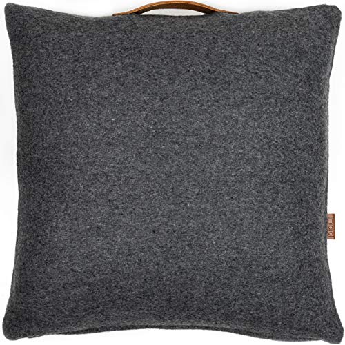 Miqio® Dekokissen oder Kissenhülle Turku | Sofakissen mit Füllung und Kissenbezug 50x50 cm | Aus Wolle und Leder | Deko für Wohnzimmer, Schlafzimmer, Ostern | Zierkissen für die Couch oder Bett von Miqio