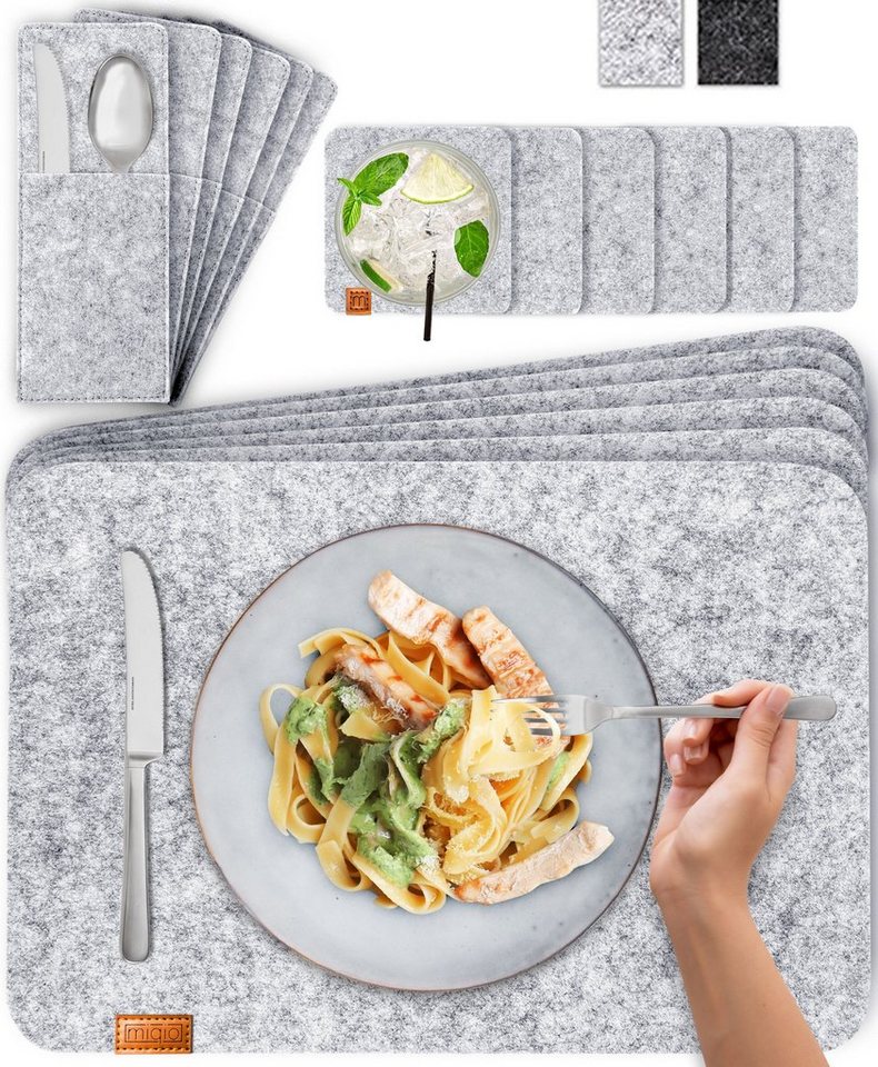 Platzset, 18 er Set Tischsets 6 Platzsets Bestecktaschen Glasuntersetzer, Miqio, (18-St), Schadstoffgeprüft. Ökotex zertifiziert. von Miqio