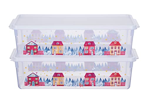 MiraHome Keksdosen 2er Set transparent mit Häuser-Design 5L – Rechteckige Plätzchendosen – Ideal als Keksdose für Weihnachten – Plätzchendose für die Weihnachtszeit von MiraHome