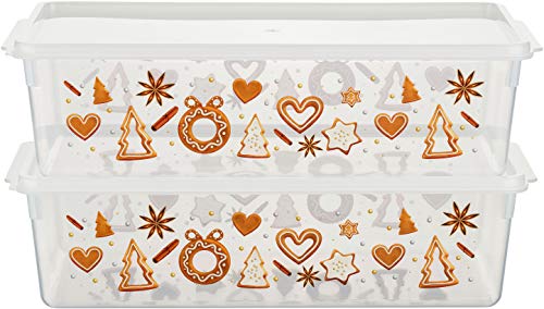 MiraHome Keksdosen 2er Set transparent mit Lebkuchen-Design 5L – Rechteckige Plätzchendosen – Ideal als Keksdose für Weihnachten – Plätzchendose für die Weihnachtszeit von MiraHome