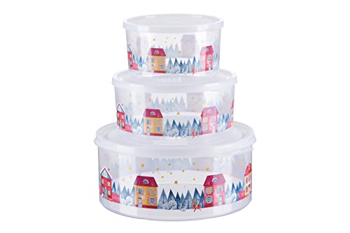MiraHome Keksdosen 3er Set Transparent Häuser-Design (1,5l/2,5l/5l) – Runde Plätzchendosen – Ideal als Keksdose für Weihnachten – Plätzchendose für die Weihnachtszeit von MiraHome