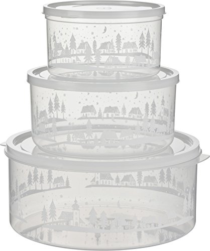 MiraHome Keksdosen 3er Set Transparent Winterdorf (1,5l/2,5l/5l) – Runde Plätzchendosen – Ideal als Keksdose für Weihnachten – Plätzchendose für die Weihnachtszeit von MiraHome