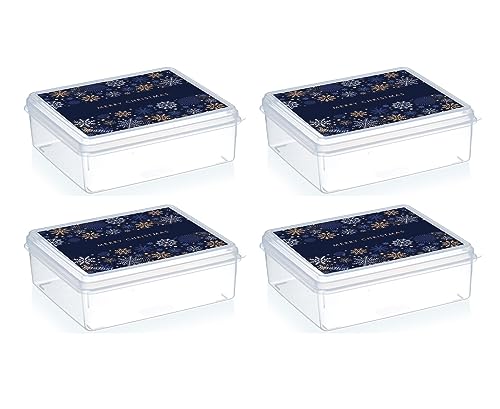 MiraHome Keksdosen 4er Set transparent mit Blue Christmas-Design 2,5L – Rechteckige Plätzchendosen – Ideal als Keksdose für Weihnachten – Plätzchendose für die Weihnachtszeit von MiraHome
