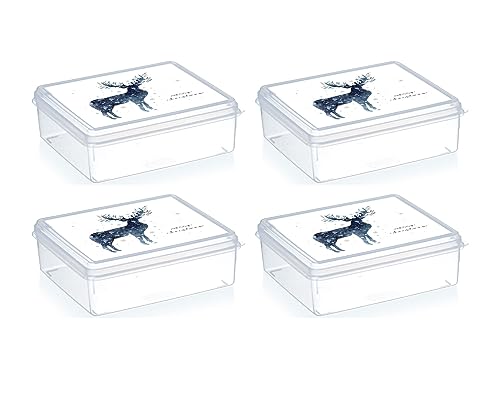 MiraHome Keksdosen 4er Set transparent mit Blue Deer-Design 2,5L – Rechteckige Plätzchendosen – Ideal als Keksdose für Weihnachten – Plätzchendose für die Weihnachtszeit von MiraHome