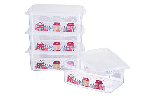 MiraHome Keksdosen 4er Set transparent mit Häuser-Design 2,5L – Rechteckige Plätzchendosen – Ideal als Keksdose für Weihnachten – Plätzchendose für die Weihnachtszeit von MiraHome