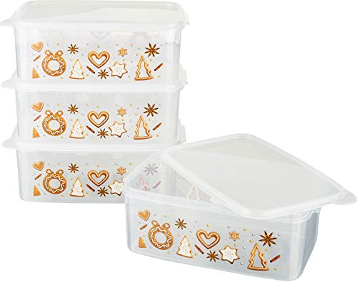 MiraHome Keksdosen 4er Set transparent mit Lebkuchen-Design 2,5L – Rechteckige Plätzchendosen – Ideal als Keksdose für Weihnachten – Plätzchendose für die Weihnachtszeit von MiraHome