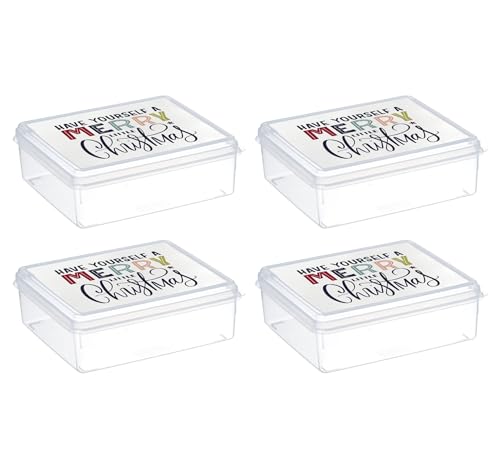 MiraHome Keksdosen 4er Set transparent mit Merry Little Christmas-Design 2,5L – Rechteckige Plätzchendosen – Ideal als Keksdose für Weihnachten – Plätzchendose für die Weihnachtszeit von MiraHome
