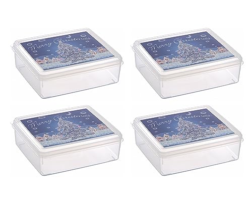 MiraHome Keksdosen 4er Set transparent mit Weihnachtsbaum-Design 2,5L – Rechteckige Plätzchendosen – Ideal als Keksdose für Weihnachten – Plätzchendose für die Weihnachtszeit von MiraHome