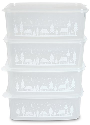 MiraHome Keksdosen 4er Set transparent mit Winterlandschafts-Design 2,5L – Rechteckige Plätzchendosen – Ideal als Keksdose für Weihnachten – Plätzchendose für die Weihnachtszeit von MiraHome