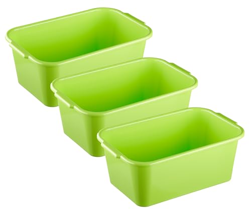 MiraHome Kunststoffwanne 3er Set 9L Grün – Universal einsetzbare Wanne aus BPA-freiem Kunststoff – Stapelbare Plastikwanne zur Aufbewahrung – Praktische Haushaltswanne – 35x24x14,5 cm von MiraHome