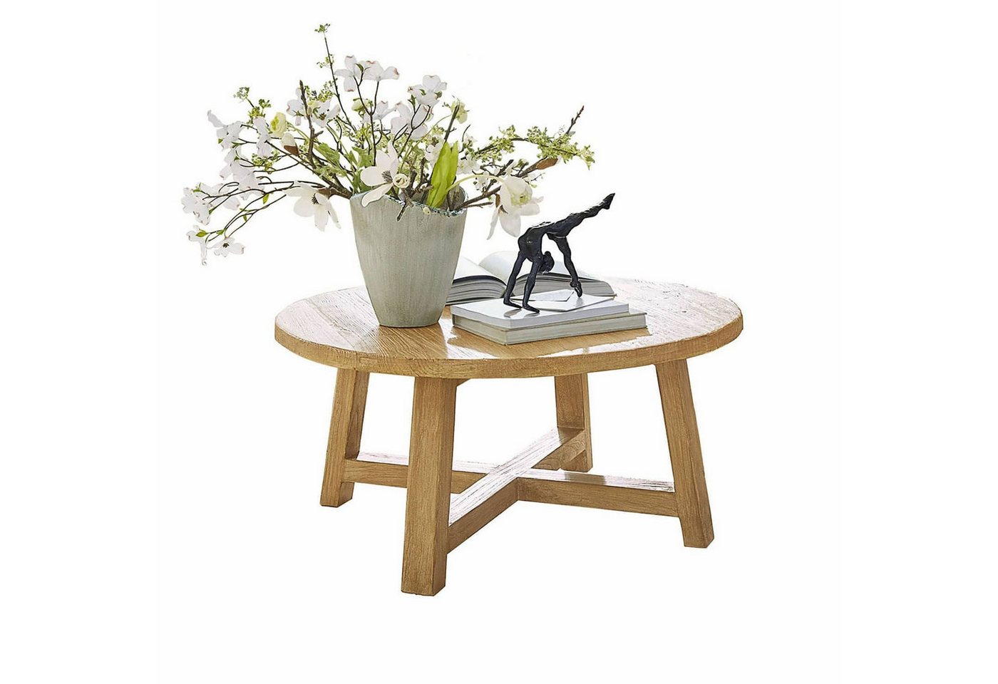 Mirabeau Couchtisch stilvoller Sofatisch Gorivel aus Ulmenholz in runder Form braun (massiv & rustikal, runder Tischplatte mit markantem Untergestell), Beistelltisch, Runder Tisch, H 45cm, ⌀ 100cm von Mirabeau