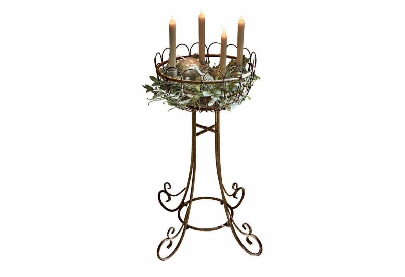 Mirabeau Dekoobjekt Kerzenständer Évariste aus Eisen, Ständer für Kränze & Deko (Ideal für Adventskranz & Weihnachtsdeko – kombinierbar mit Kerzen, Wohnzimmer Dekoration im Landhaus Stil), Vintage Deko Ständer braun, Antik-Finish, Ø 38 × H 76 cm von Mirabeau