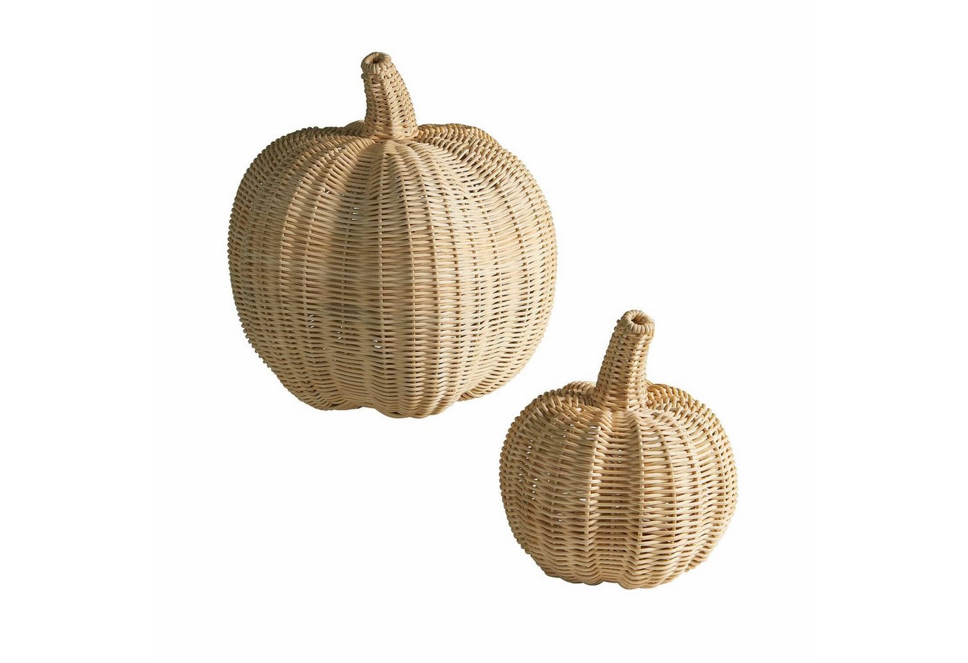 Mirabeau Dekoobjekt charmantes Kürbis Set Madlen aus handgeflochtenem Rattan 2-teilig (beige, 2 Kürbisse mit Eisen-Gestell stabilisiert), Herbstdeko, Kürbis Deko, 2er Set, H 33cm/21cm, ⌀ 30cm/20cm von Mirabeau