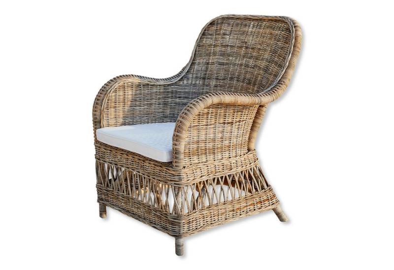 Mirabeau Gartensessel gemütlicher Gartenstuhl Chandevion aus handgeflochtenem Rattan braun (handgefertigt, inkl. komfortables Baumwoll-Sitzkissen), Outdoor-Sessel, Relaxsessel, Rattanstuhl, B 70 cm, H 90 cm, T 80 cm von Mirabeau