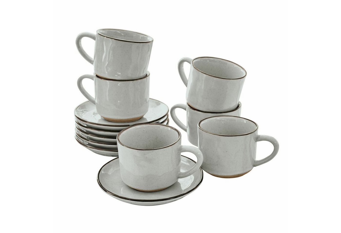 Mirabeau Geschirr-Set Espressotasse mit Untertasse 6er Set Biarré grau, Steinzeug von Mirabeau