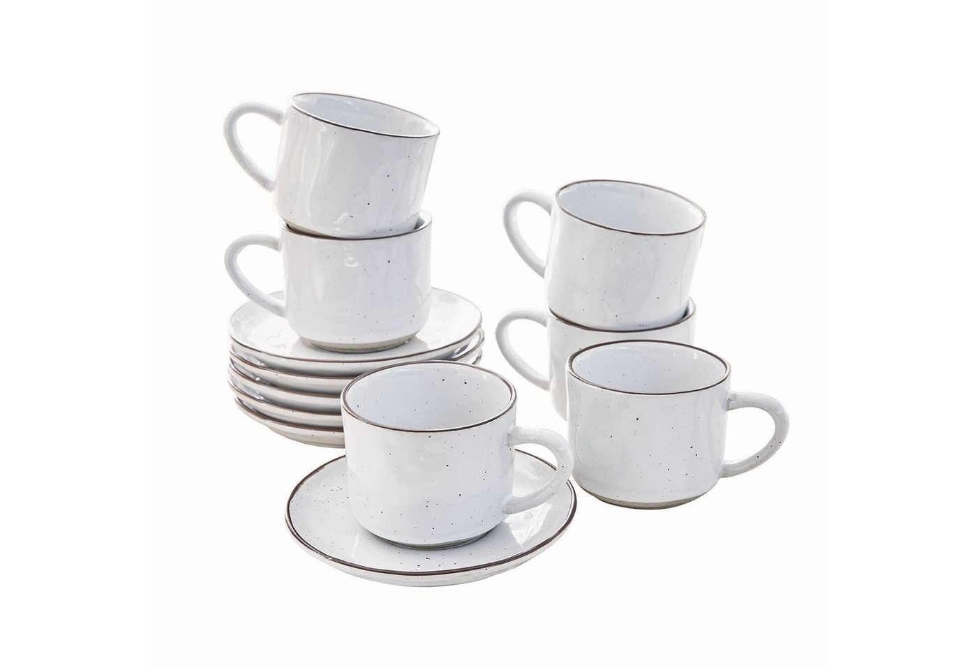 Mirabeau Geschirr-Set Espressotasse mit Untertasse 6er Set Biarré weiß, Steinzeug von Mirabeau