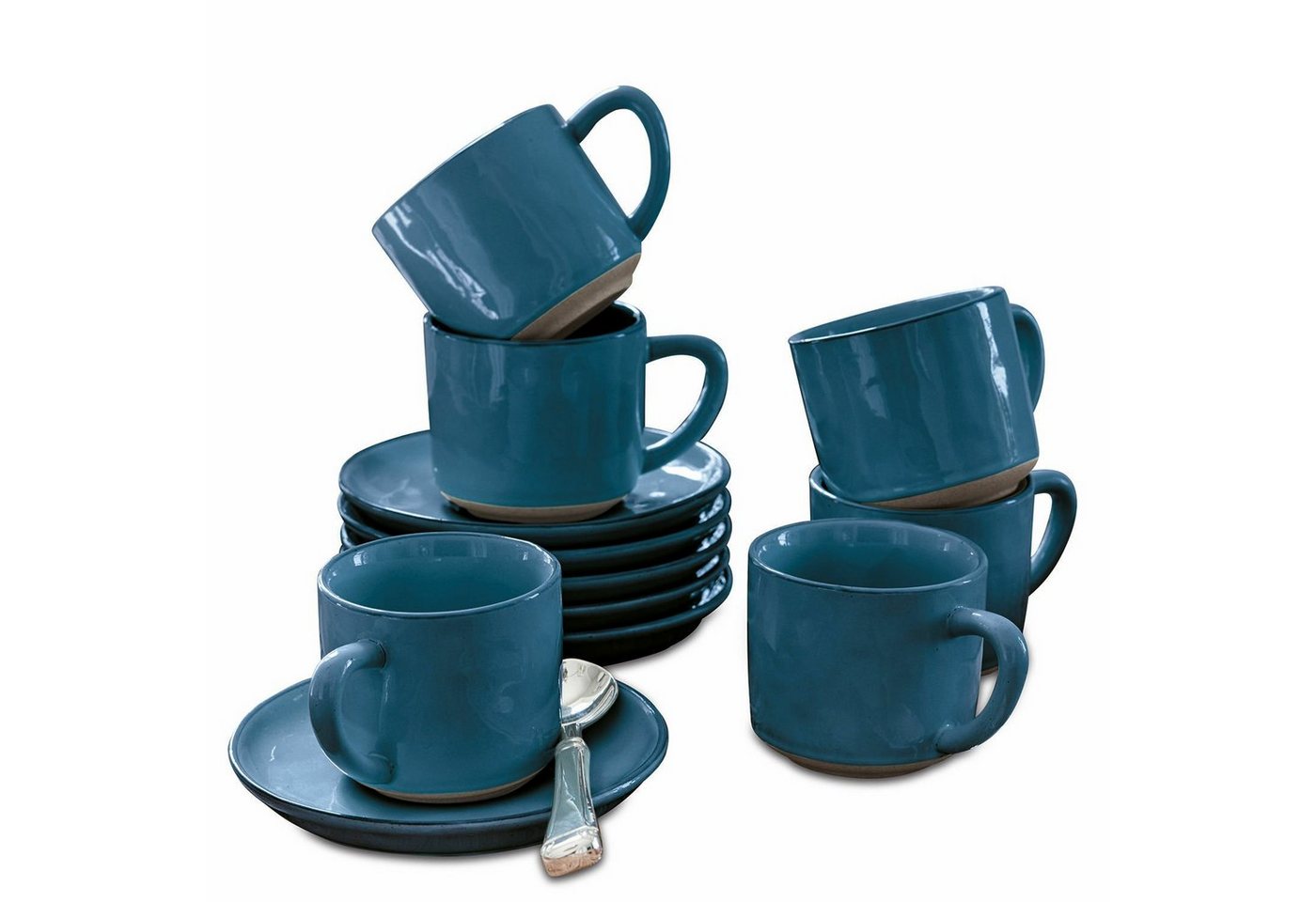 Mirabeau Geschirr-Set Tasse mit Untertasse 6er Set Biarré blau, Steinzeug von Mirabeau