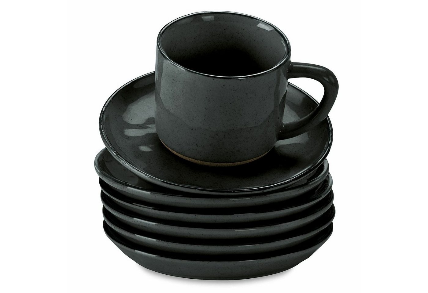 Mirabeau Geschirr-Set Tasse mit Untertasse 6er Set Biarré schwarz, Steinzeug von Mirabeau