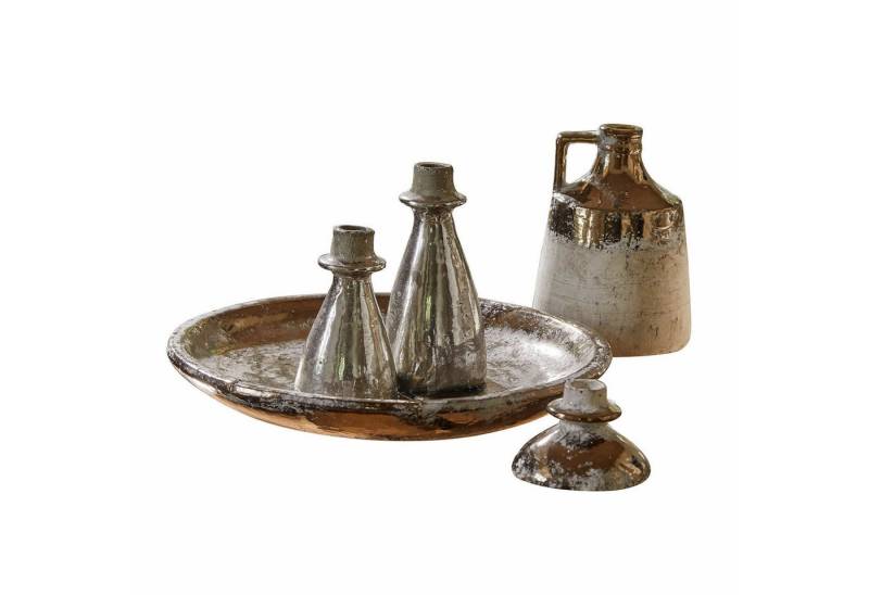 Mirabeau Tablett Tablett mit Vasen Tameena silber/grau, Terrakotta von Mirabeau