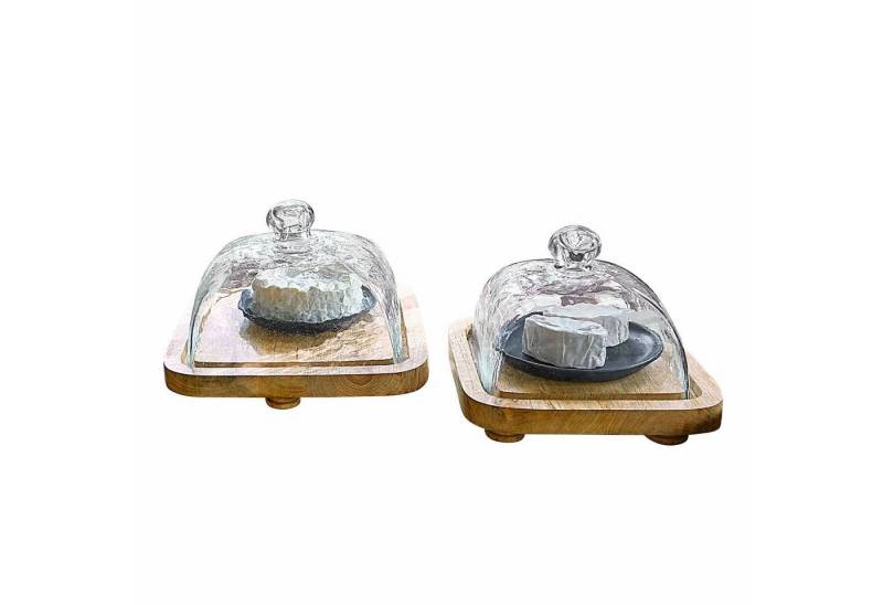 Mirabeau Vorratsdose Glasglocke mit Platte 2er Set Bellavario, Mangoholz (mangifera indica), Glas von Mirabeau