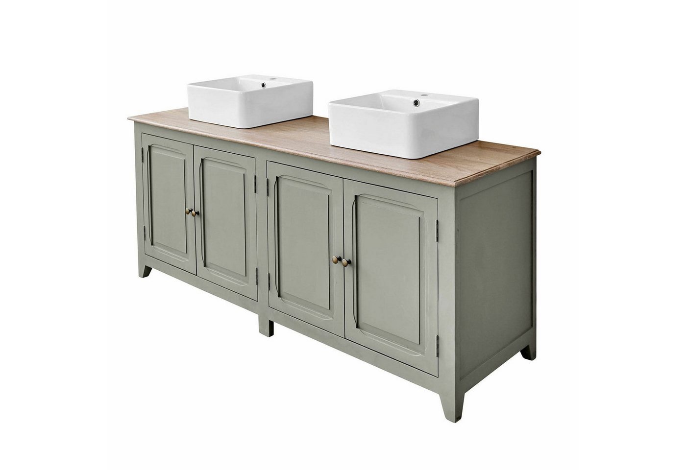 Mirabeau Waschtisch moderner Doppelwaschtisch Bastanès aus Mangoholz & Keramik (ausdrucksstark & funktional, inkl. Keramikbecken, ohne Armatur), Waschbecken mit Unterschrank, Holzschrank, B 175cm, H 92cm, T 55cm von Mirabeau