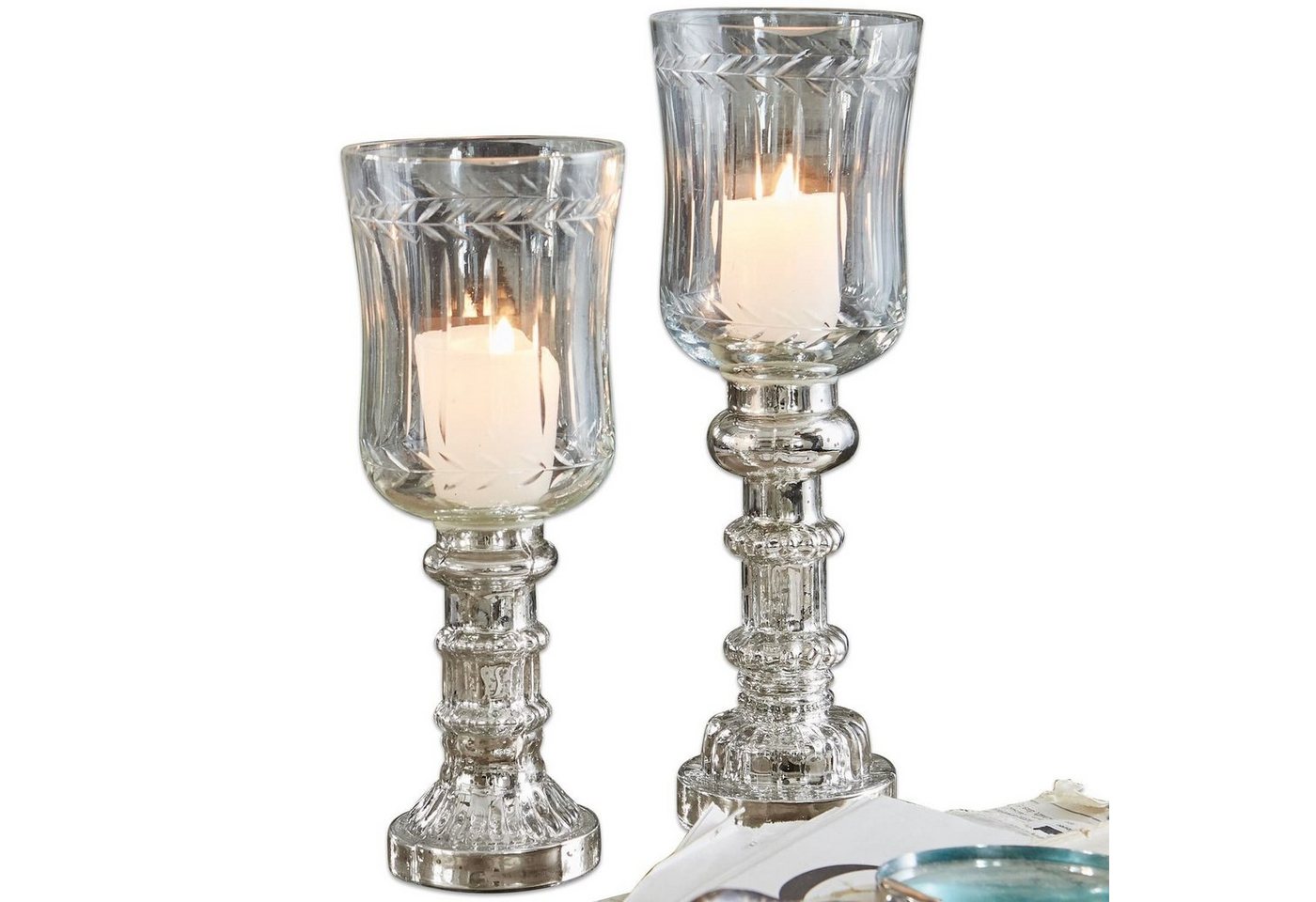 Mirabeau Windlicht Windlicht 2er Set Ely klar/silber von Mirabeau