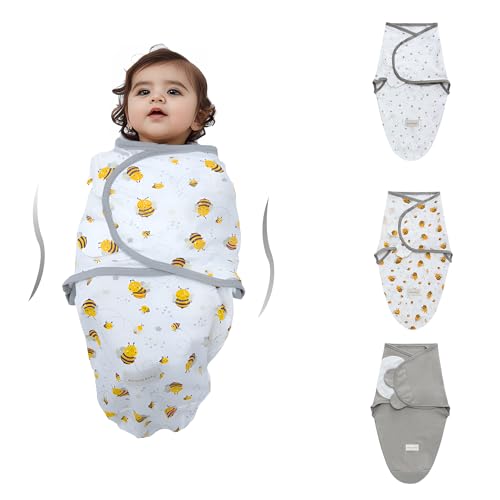 3 Pack Pucksack Baby 0-3 3-6 Monate Baby Decke Pucktuch Babyschlafsack Neugeborene Swaddle Decke aus 100% Bio-Baumwolle (Biene Stern, L) von Miracle Baby