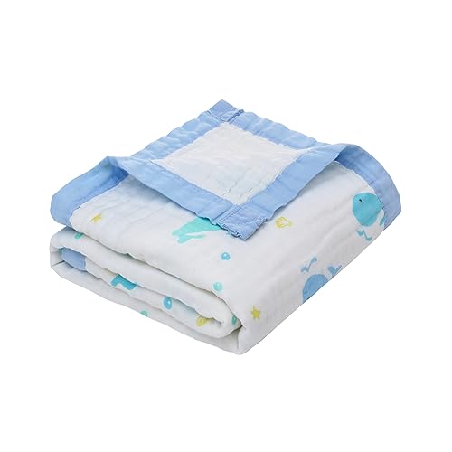 Musselin Babydecke Sommer für Babys 6-Lagig Kinder Baumwolle Decke Sommer Weich Atmungsaktiv Wickeldecke Einschlagdecke Mädchen Junge 110x110cm (Wal) von Miracle Baby