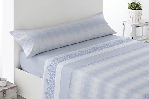 Miracle Home. Canoa Bettwäsche-Set, 3-teilig, Spannbettlaken, Bettlaken und Kissenbezug, 50% Baumwolle, 50% Polyester, 135 x 200 cm, Blau von Miracle Home