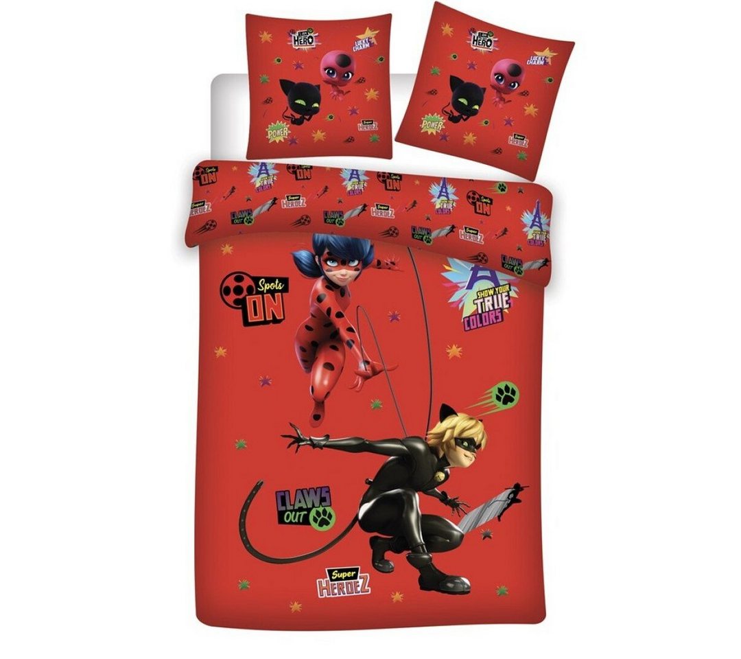 Bettwäsche Ladybug Cat Noir Kinderbettwäsche, Miraculous - Ladybug, Mikrofaser, 135-140x200 cm Deckenbezug, 63x63 cm Kissenbezug von Miraculous - Ladybug