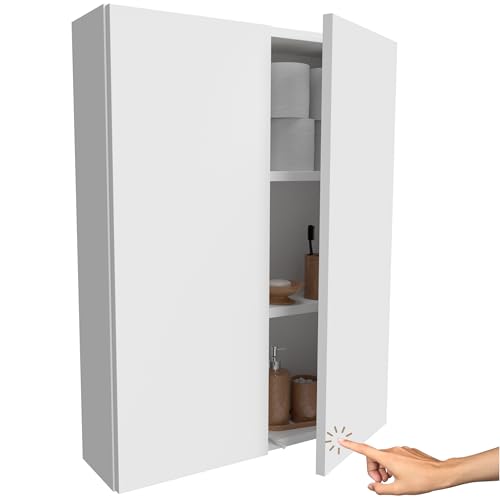 Miradu Badezimmermöbel, badmöbel für kleine bäder mit Push-to-Open-Fronten, Badregal, Apothekerschrank, badezimmerschränke, badschrank schmal hängend, Regal 20 cm tief, (Weiß, 78x60x17) von Miradu