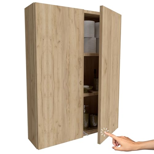 Miradu Badezimmermöbel, badmöbel für kleine bäder mit Push-to-Open-Fronten, Badregal, Apothekerschrank, badezimmerschränke, badschrank schmal hängend, Regal 20 cm tief (Holz, 78x60x17) von Miradu