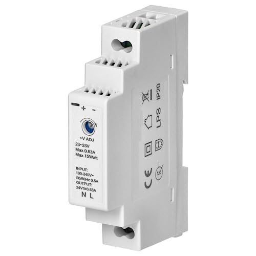 Miratic 24V DC Netzteil 24V Netzteil Hutschiene für Stabile und Effiziente Stromversorgung 24V DC Netzteil - Ideal für Industrie- und Hauselektronik (0,63A, 15W 1 modul) von Miratic