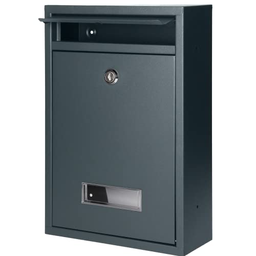 Miratic Briefkasten Edelstahl mit Namensschild Stahl verzinkt mit Einem Schlüssel (Anthrazit) von Miratic