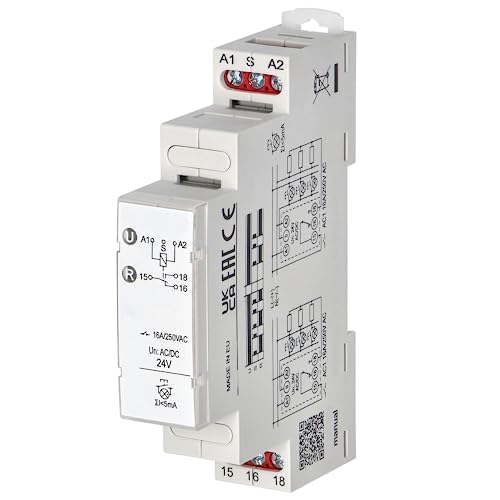 Miratic Installationsschütze Relais 230v Bistabil Stromstoßschalter 230v Stromversorgung: Gleich- oder Wechselspannung Montage auf einer 35-mm-DIN-Schiene IP 20 (24 VAC/DC, 16A) von Miratic